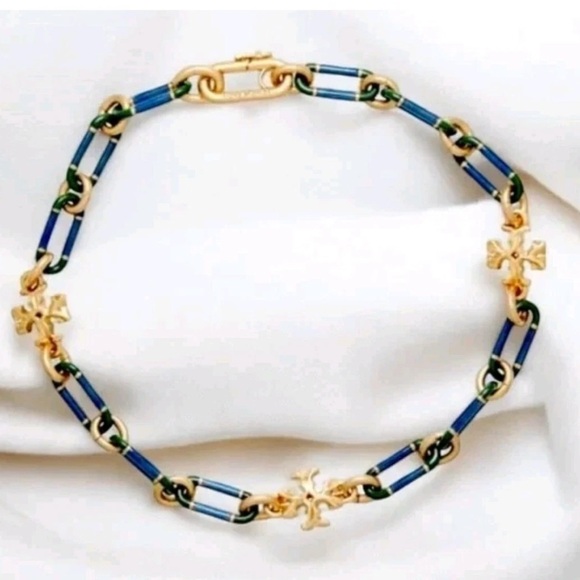 TORY BURCH • Green & Blue Enamel Roxanne
Chain Necklace - Picture 1 of 5